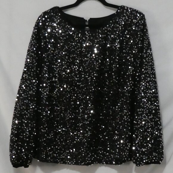 SHEIN - Curve | 1XL | Sparkling Lined Black Sequin Long Sleeve Top - Picture 1 of 14